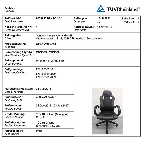 Songmics Racingstuhl technische Daten